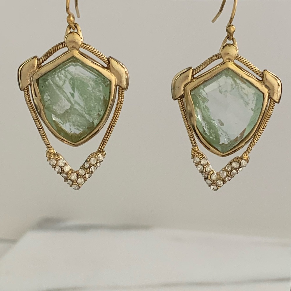 Alexis Bittar Gold Green Stone Shield Snake Chain Frame Earrings - Picture 5 of 8